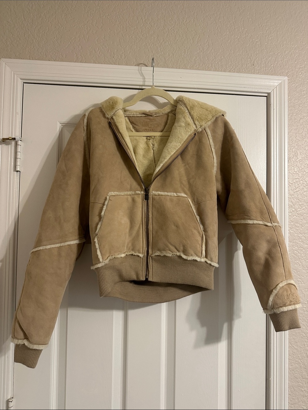 UGG Tan Suede Shearling Bomber Jacket